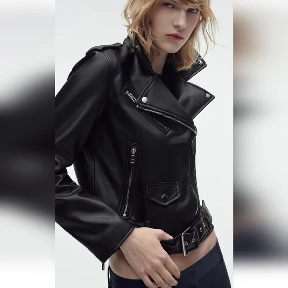 ZARA Faux leather jacket 😍 👌 ✨️ 😎New with tags 👌 😎 - Picture 2 of 9
